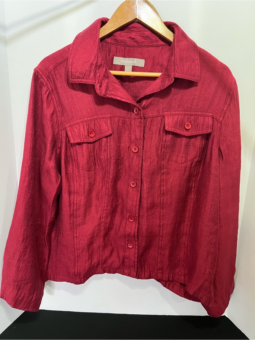 croft & barrow Women's Red Button-Front Shirt Jacket